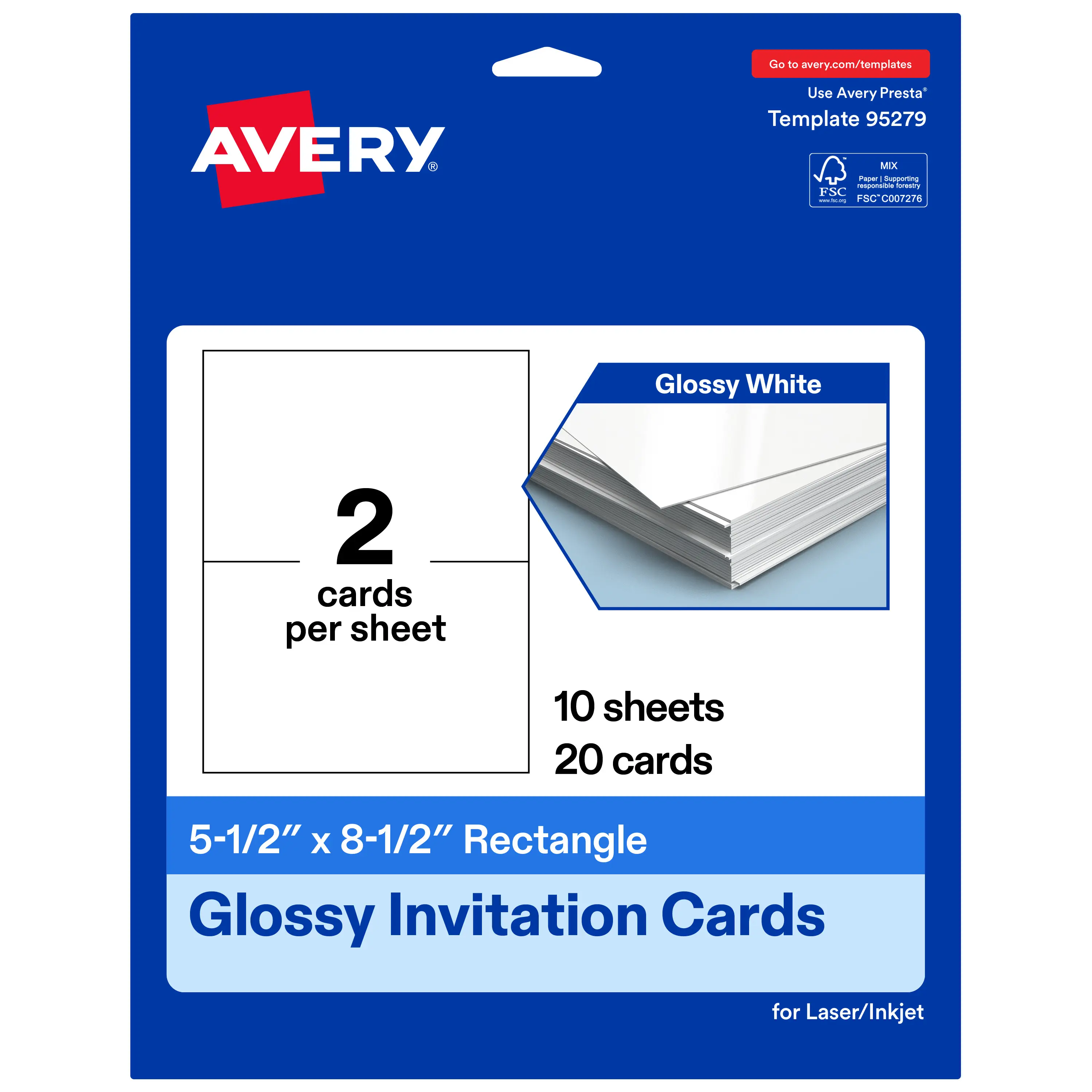 Avery 5-1/2" x 8-1/2" Rectangle, Glossy White Invitation Cards