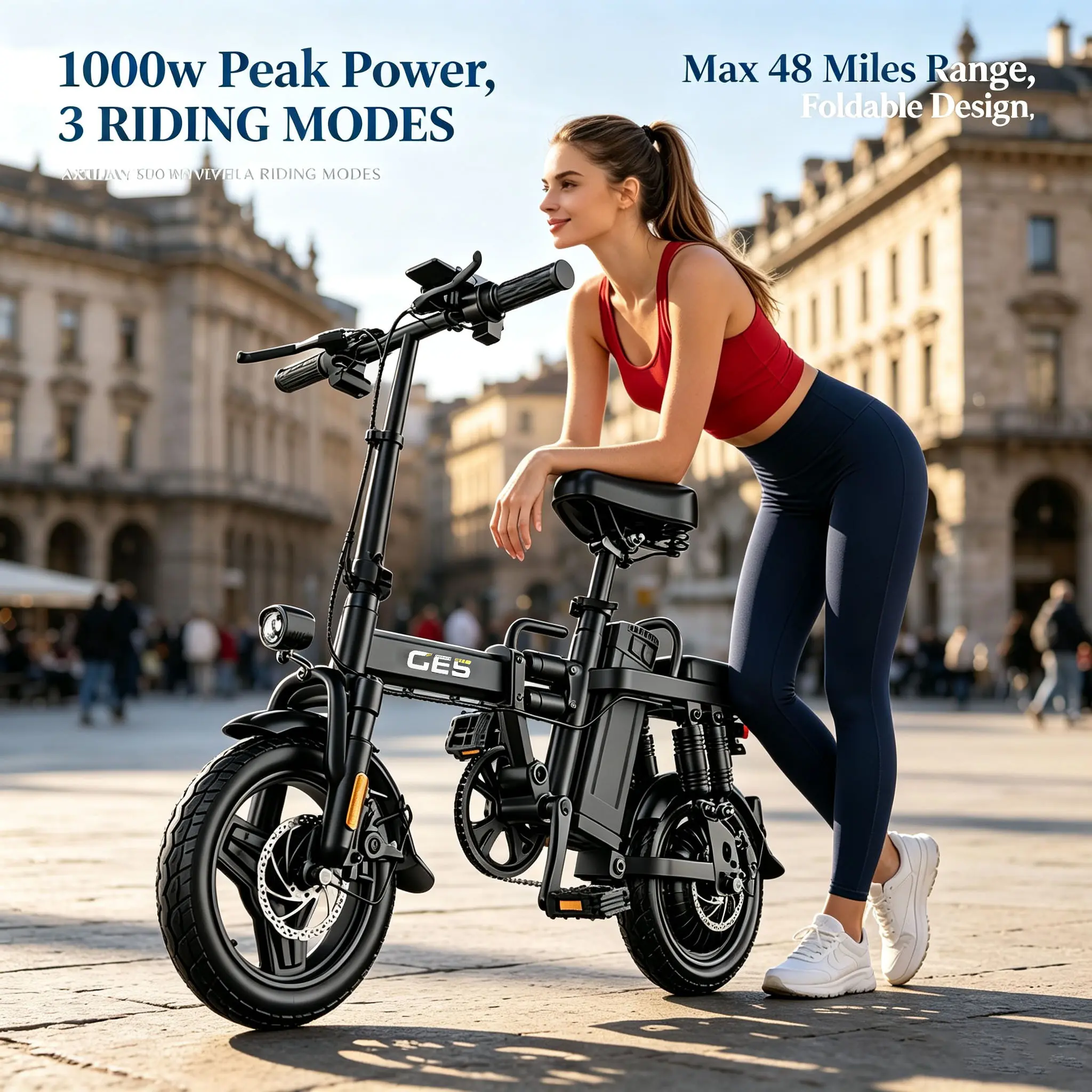 14-Inch Foldable Z1 E-Bike - 1000W Motor, 48V 15Ah Detachable Battery, 48-mi Range, High Carbon Steel Frame, Dual Disc Brakes, LED Display, Remote Lock/Unlock for Daily Commute & Outdoor Travel (Folding Bikes for Sports & Outdoor Cycling)