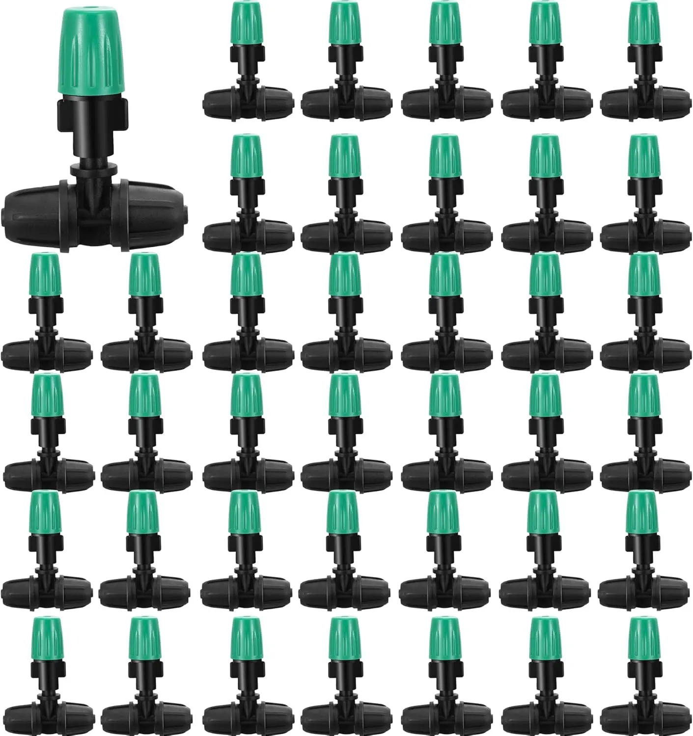 50 count  Misting Spray Emitters for 1/4 Inch Irrigation Tubing,3 Way Locked Adjustable Atomizing Misting Nozzle Irrigation Misting Sprinkler Emitters Drip System Parts for Garden Watering System