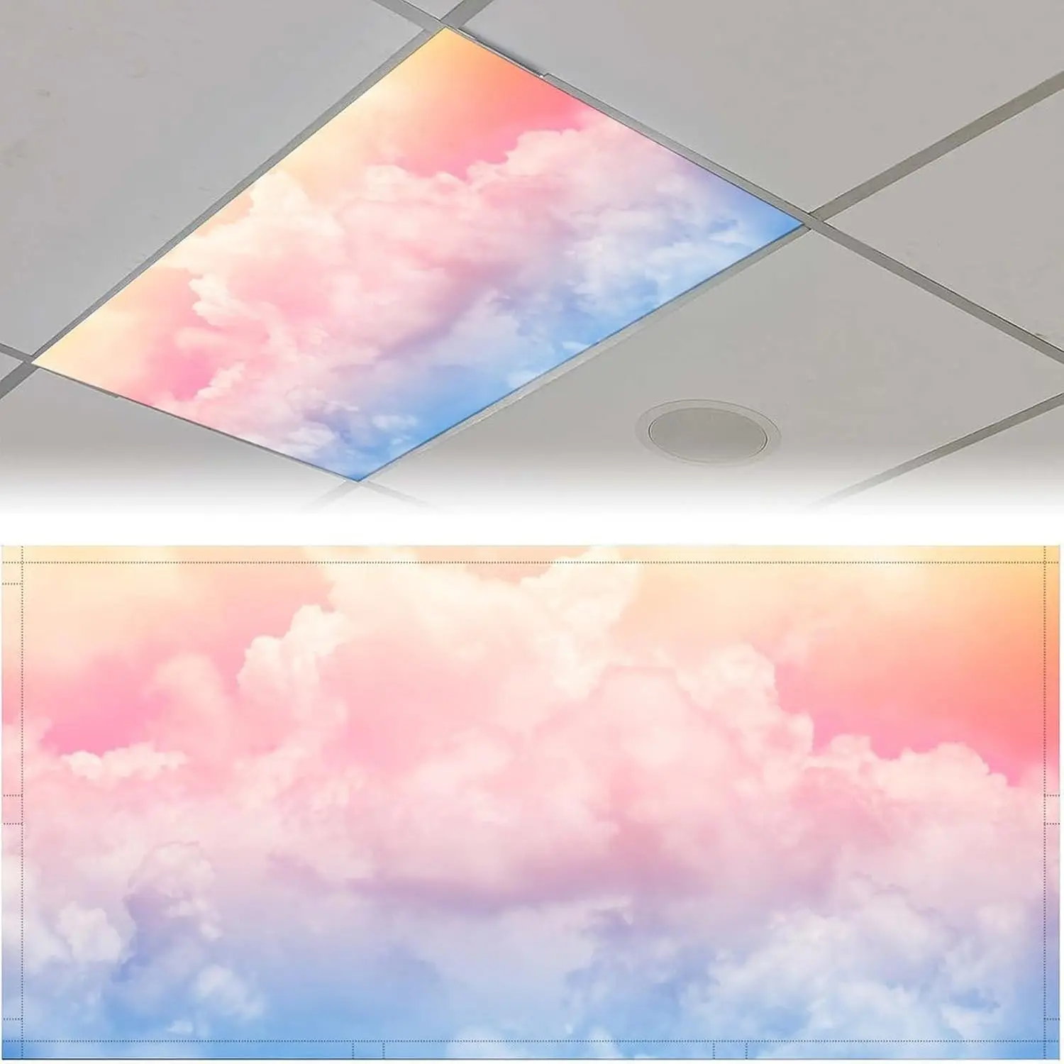 2 Pack Fluorescent Light Cover for Ceiling Light - Colorful Clouds  Light Covers Classroom, Light Filters Drop Fluorescent Light Shade Panel for Office  School,4 x 2 Ft