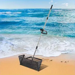 1 Carbon Steel Sand Sieve Rake with Fangs-Ergonomic Long Handle Multifunction Tool for Beach Adventure, Gardening and Camping-Detachable Net Basket, Durable Outdoor Tool (Black), Beach Adventure Accessories, Ergonomic Handle, Easy Grip Handle