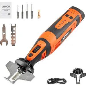 VEVOR Cordless Chainsaw Sharpener, 5-Speed Adjustable Electric Tool (5000-30000 RPM), Rechargeable Handheld Device with Nylon Housing, 4 Grinders, Multi-Size Sharpening Heads & Angle Guide Attachment