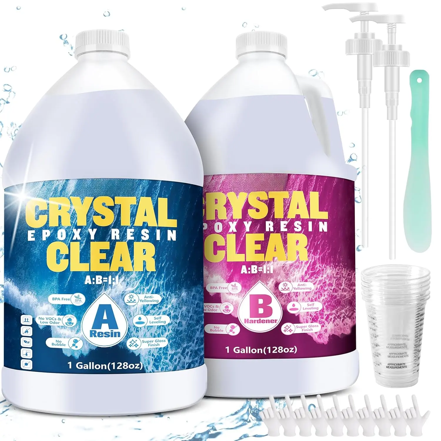 Epoxy  2 Gallon Kit, Upgraded  Clear  Epoxy  Safe with Pump, Self Leveling & Bubble Free High-Glossy with Anti-Yellowing for Coating, Casting,  Making, DIY Craft