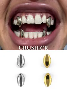 CRUSH CR  14K Gold Plated Copper Fang Water Drop Shape Grillz, Teeth Cover Girls, Gold/Silver Options, Unisex Hip-Hop Tooth Jewelry For Black Women, Girls & Men, Suitable For Parties, Street Fashion & Daily Wear