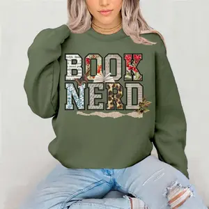 Book Nerd Crewneck Sweatshirt Gildan Everyday Style Super Soft Unisex Fit Streetwear Graphic Top warm Womenswear Casual Printed Long Sleeved mental Health ADHD