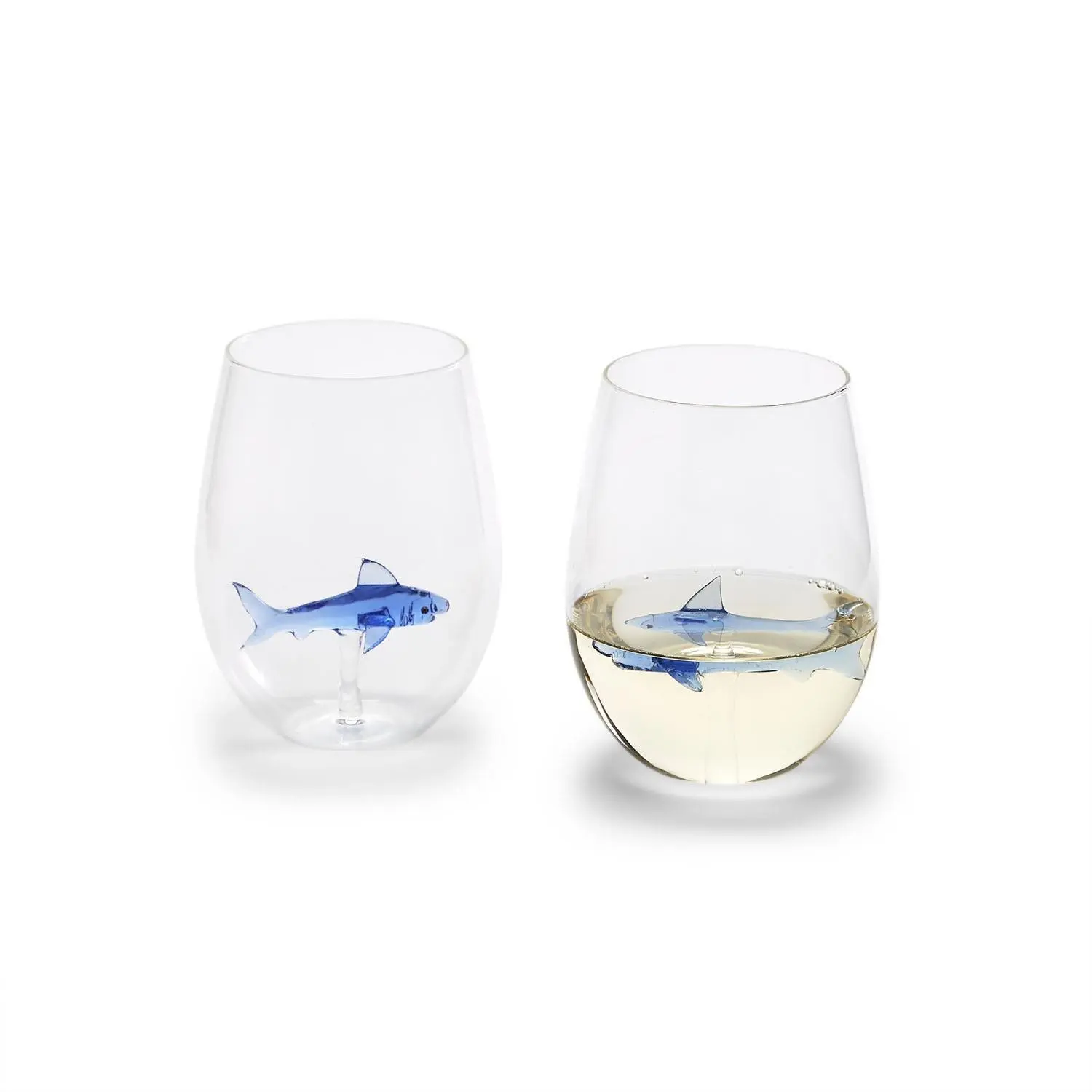Unique Beach Stemless Wine Glass, Great White Shark Themed Kitchenware Drinkware