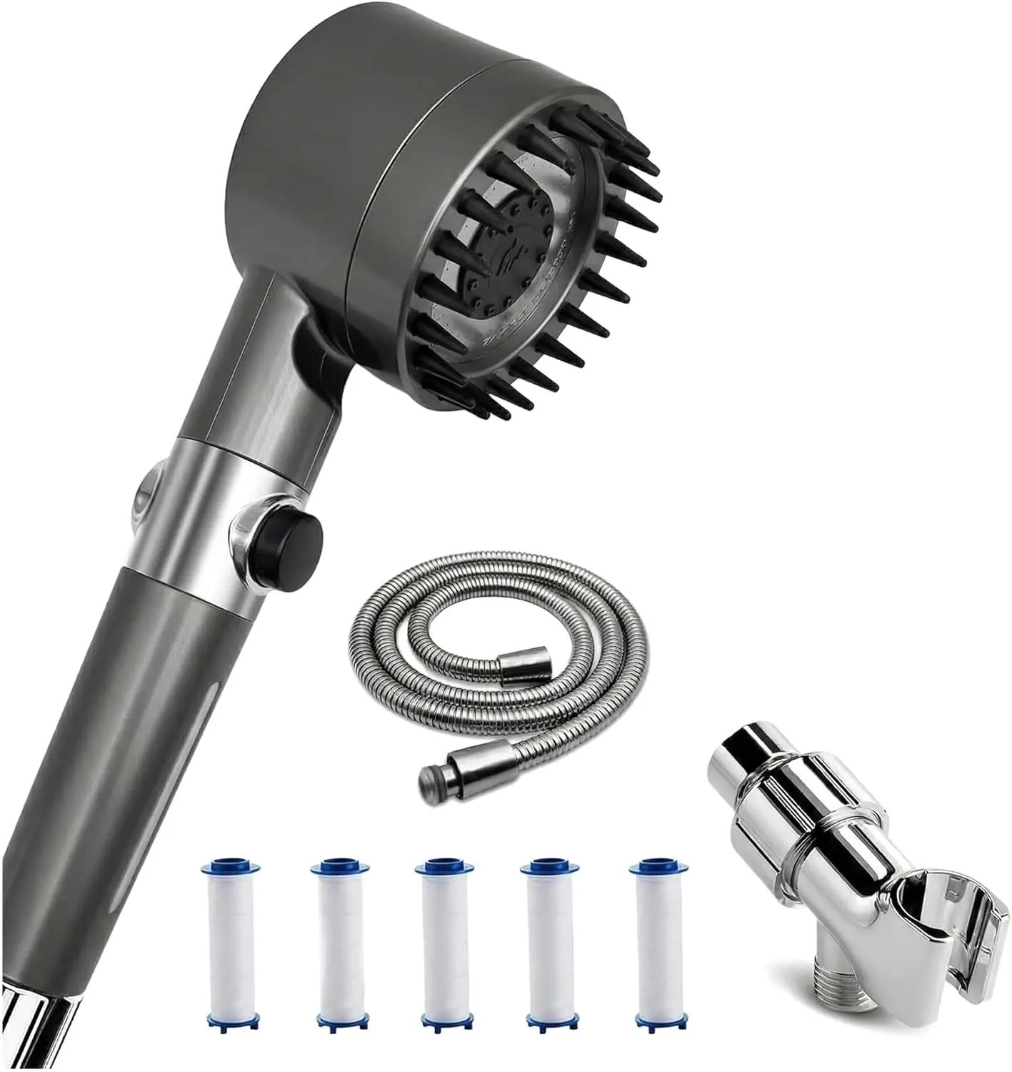 Filtered Shower Head Handheld, High Pressure Showerhead with 5 Filters, Removes Chlorine & Hard Water, Anti-Clog, Shower Head with Hose & Holder (Handheld shower set A)