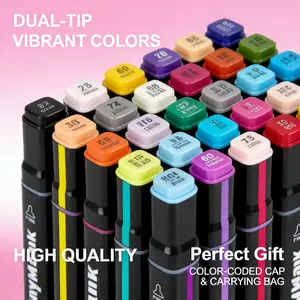 AnyMark Professional Blending Alcohol Markers Dual Tip 80 Vibrant Colors High-Quality Ink Gift Set with Color-Coded Cap & Carrying Bag