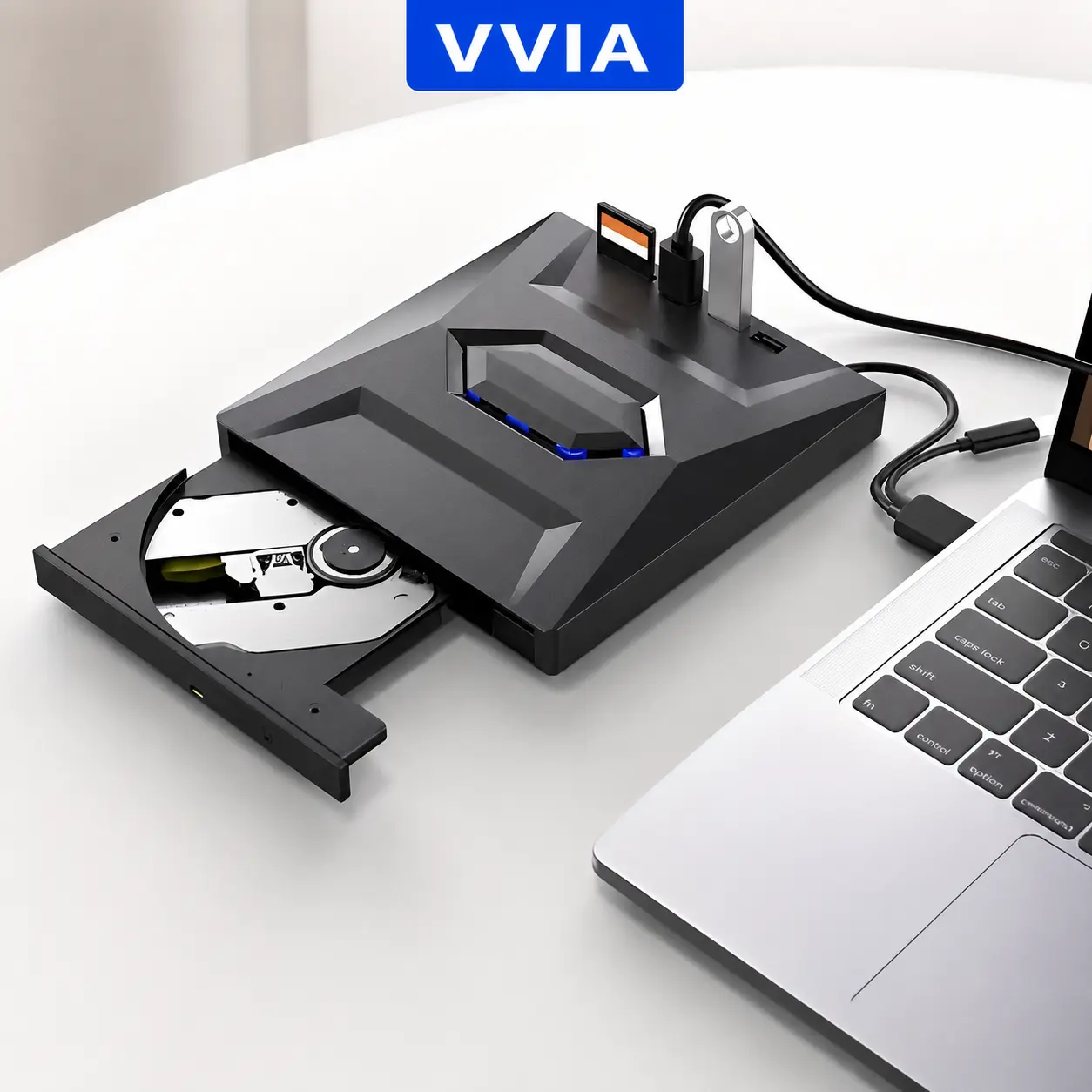 Portable External DVD Burner Drive with USB 3.0/2.0 & Type-C, SD Card Slots - High-Speed CD/DVD ROM +/-RW Player, Burner for Laptop & Desktop Computers