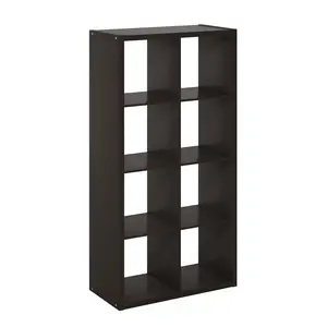 8-Cube Thick-Frame Open-Back Wood Bookcase, Reversible Composite Wood Modern Cubicle Shelf, 14.6x30x57.9in, for Living Room, Home Office, Black Dark Oak