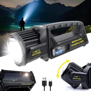 1PC Rechargeable Spotlight Flashlight, High Lumens LED Handheld Spot Light, 350° Rotatable, 9 Modes, Solar & USB-C Charging, IPX6 Waterproof, Emergency Flashlight for Camping, Outdoor, Car Repair