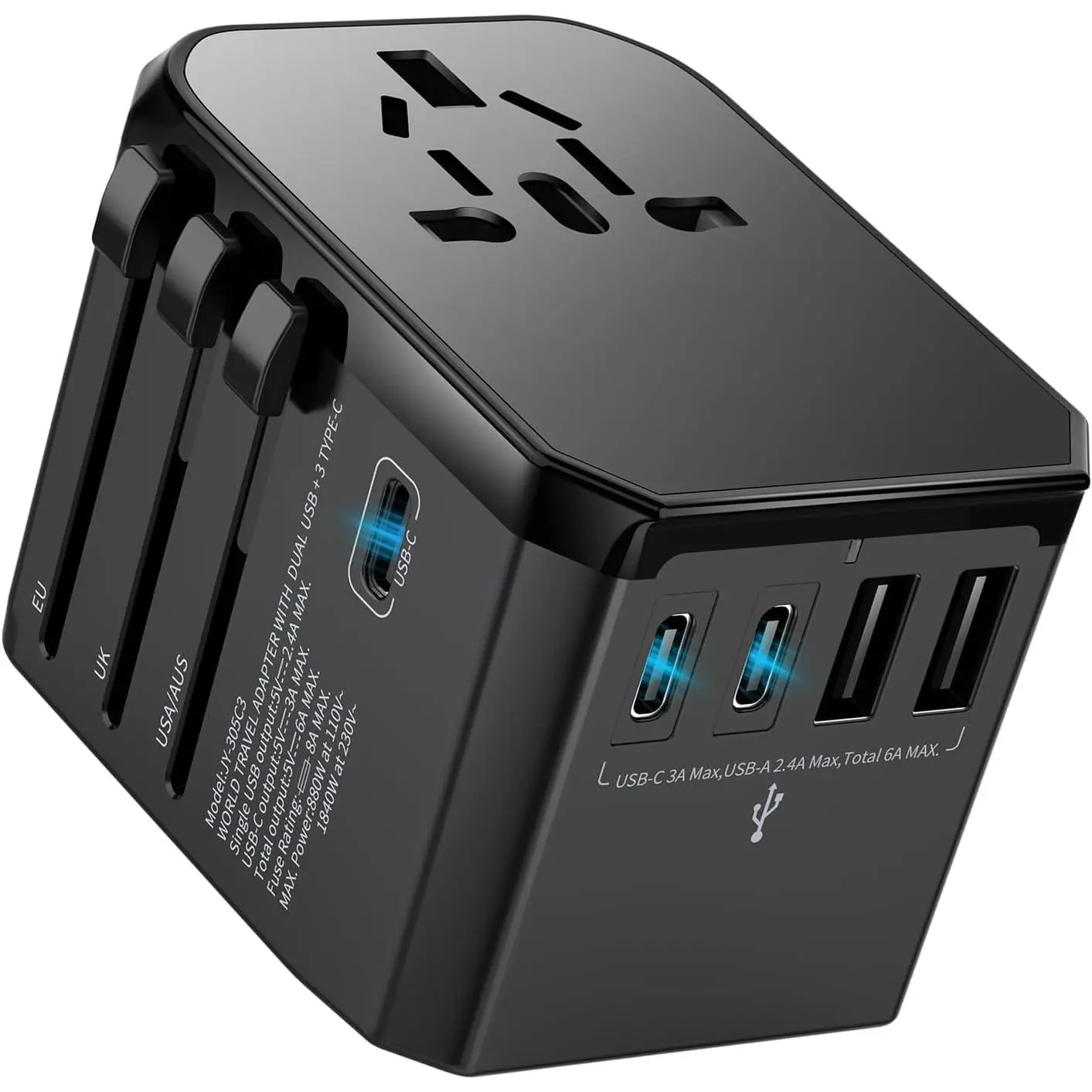 X-CGR07  Universal Travel Adapter International Plug - European Travel Plug Adapter Worldwide US AUS EU UK Spain Germany Ireland Italy - All-in-one Travel Outlet Power Adapter with 3 USB C 2 USB A