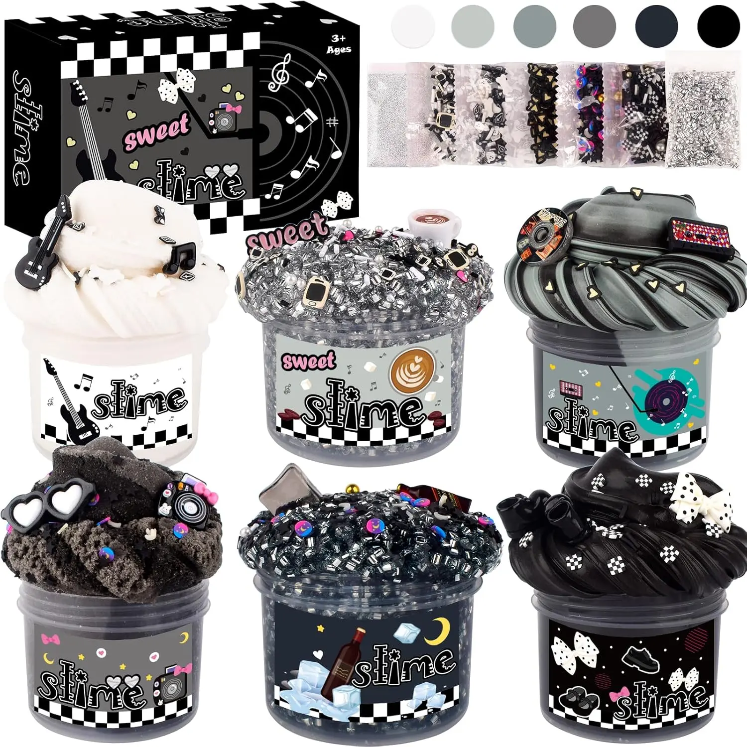 Summer Spring Gift 6 Pack Black Punk Slime Kit for Kids – Cloud, Butter & Clear Slime Set, DIY Sensory Toys, Party Favors, Goodie Bag Stuffers, Birthday, Easter, Halloween & Christmas Gifts for Girls & Boys Ages 8–12
