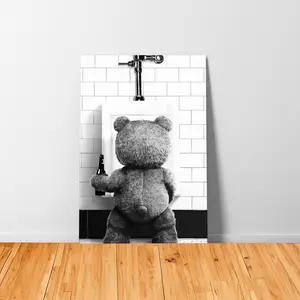 Ted Movie Poster - Teddy Bear Print - Black & White Wall Decoration for Bathroom, Restroom, Nursery, Kids Room