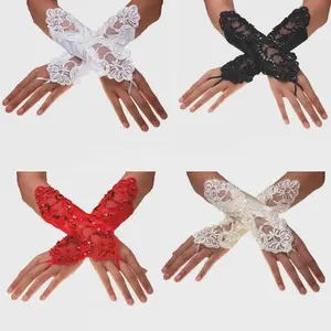 1Pair Fishnet Fingerless Gloves Women's Lace Wrist Cuff Hand Gloves Short Sleeve Gloves Bridal Wedding Mesh Gloves Party Gloves