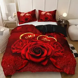 Romantic Floral Letter Quilt Set, Soft Comfortable Bedding, Perfect Gift for Couples, Easy Care Design, 3 Piece Bedroom Set, Duvet Set