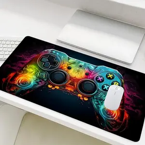 Colorful Gamepad Pattern Mouse Pad, Rectangle Gaming Mouse Pad, Non-Slip Rubber Base Stitched Edge Desk Pad for Laptop Desktop, Gaming Mousepad