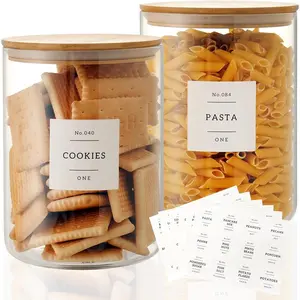 Set of 2 Large Glass Flour and Sugar Containers - 100 Fl oz Thicken Glass Storage Jars with Airtight  Lid and 132 Kitchen Pantry Labels - Big Clear Rice Containers Farmhouse