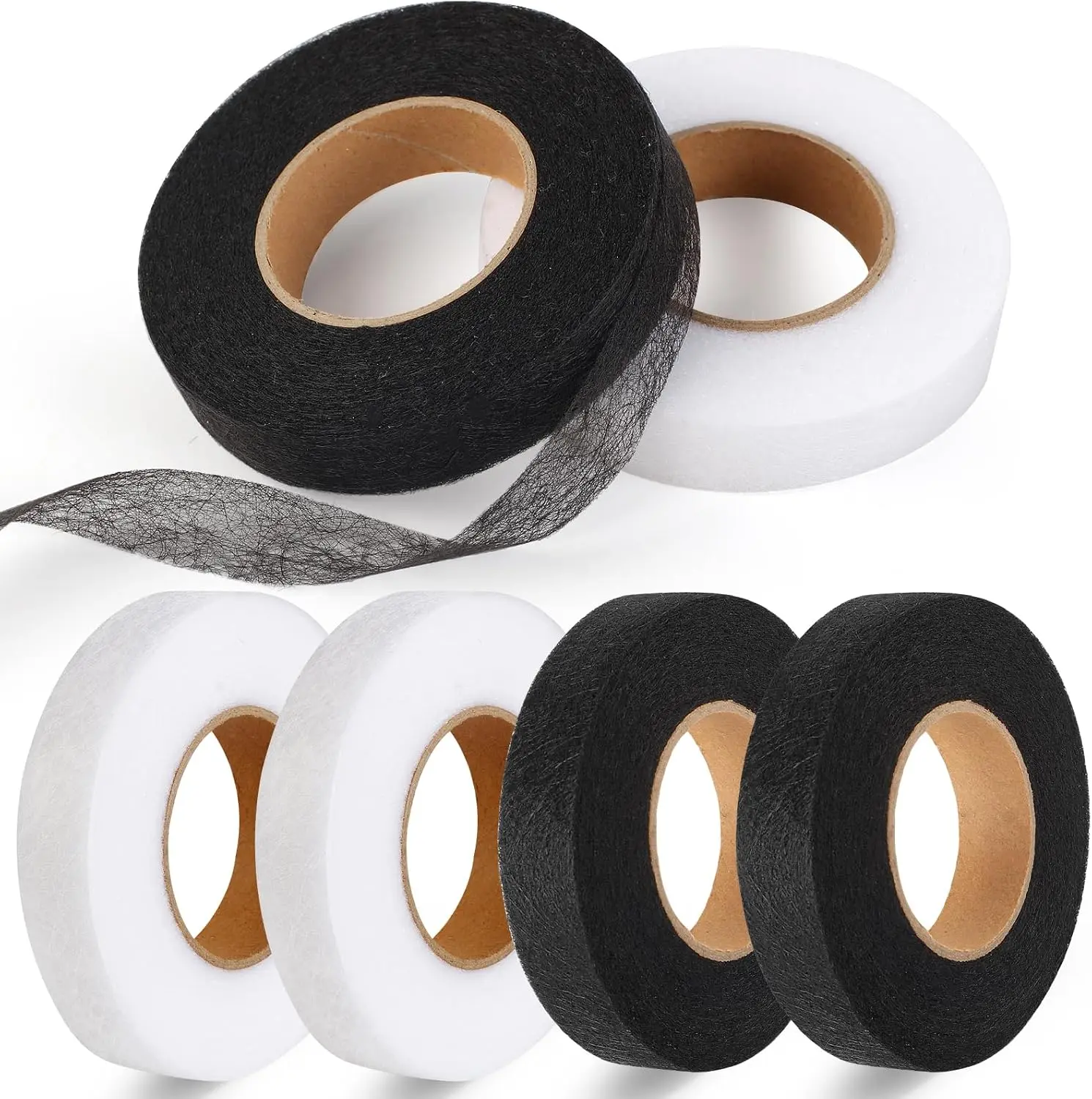 Iron On Hemming Tape (6 Rolls) - 0.6in x 20yds No-Sew Fabric Adhesive Tape for Pants, Shirts, DIY Crafts (White, Black)
