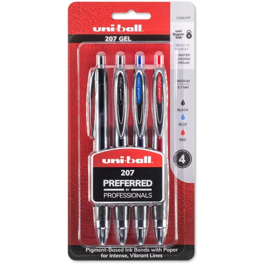 Uni-ball 0.7 mm Signo 207 Retractable Gel Pen - Pack of 4