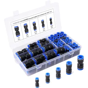 60 count Straight Push Connectors Quick Release Plastic Push to Connect Fittings Kit 5/32" 1/4" 5/16" 3/8" 1/2" inch Quick Connect Air Hose Fittings