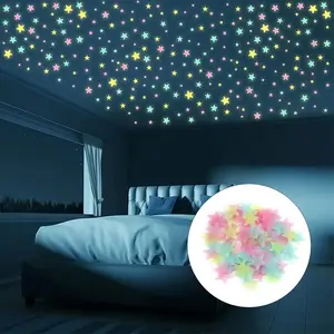 100PCS Lightweight Self-Adhesive Glow-in-the-Dark Star Decorative Wall Stickers, Removable Plastic Ceiling Decals for Bedroom, Living Room Night Ambience