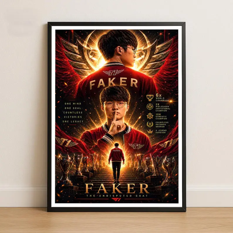 Faker Gaming Poster, Esports Wall Art Print, Gamer Room Decor, PC Setup Gift, Fan Collection [UNFRAMED]