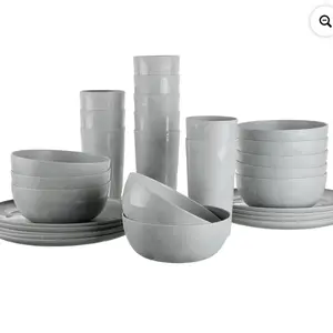 30-Piece Plastic Etched Ghost Dinnerware Set, Grey