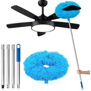 Ceiling Fan Cleaner Duster with Extension Pole 12 to 51 Inch Reusable Microfiber Duster for Cleaning Fan Blades Cobwebs Walls Windows High Ceilings Removable Blue