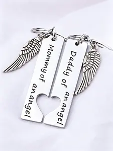 Miscarriage Comfort Gift for Couples, "Mommy & Daddy of an Angel" Keychain Set with Unique Design, Pregnancy Loss Remembrance Keepsake, Sympathy Present for Grieving Parents, Angel Wing Memorial Jewelry for Baby Loss
