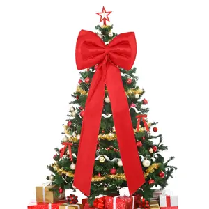 Red 18" Big Christmas Bow & 24 Short Ribbon Bows, Giant Satin Bow Set – For Xmas Tree Topper, Window, Mantle, Wall or Door Decor (Version A)