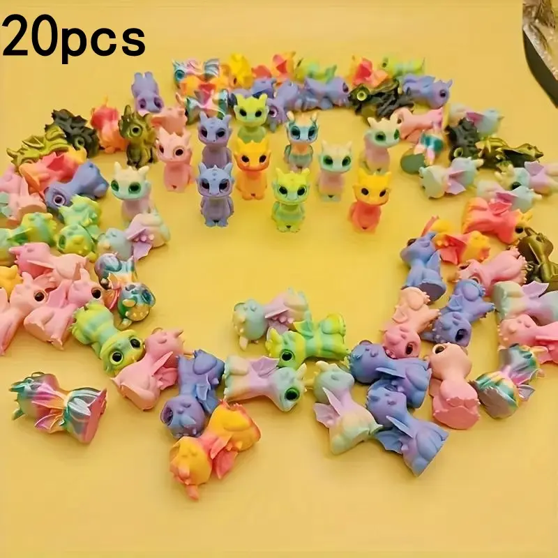 20 Pcs 3D Printed Mini Dragon Decorations, Decoration Items, Decorative Figurines Set, Animal Design, Cute Home Office Car Accessories, Year-Round Use, Perfect for Halloween Easter Christmas Gifts, Collectible Ornament