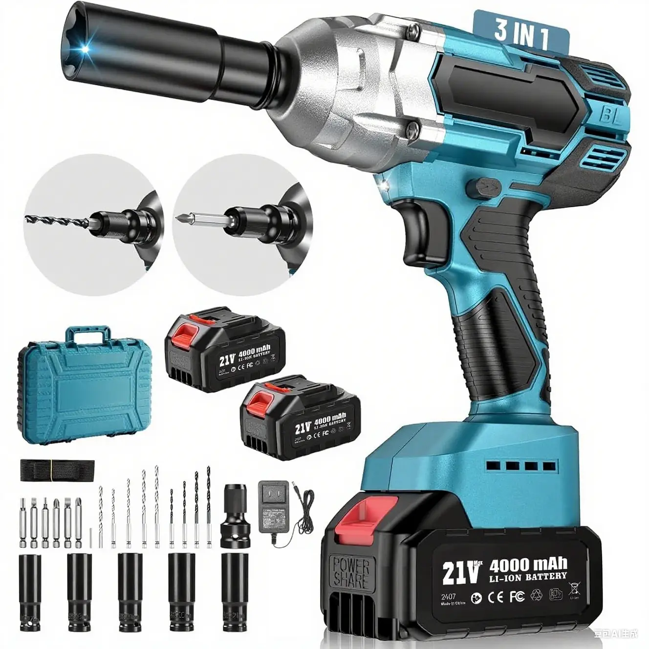 1/2" Brushless Impact Wrench Set – 320N.m Removes Rusted Lug Nuts Easily | Multiple Heat Dissipation Holes Reduce Noise & Extend Life | Includes Tool Case for Storage