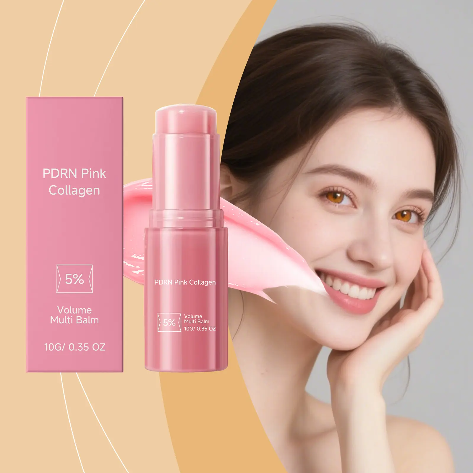 PDRN Pink Collagen Volume Multi-Balm Stick - 5% Volufiline, NAD All-in-1 Korean Skincare Stick, Lip Plumper for Target Areas (Lips, Under-Eyes), Korean Lip Plumper