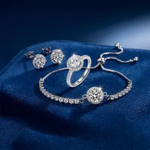 Women's Three-Piece Jewelry Set—Featuring Earrings, a Ring, and a Bracelet. A stylish, versatile, and exquisitely elegant casual jewelry ensemble—an ideal gift choice.mothers day gift ideas