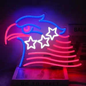 Patriotic Eagle Flag Neon Sign USA Stars and Stripes LED Sign Acrylic Light for Wall American Flag Neon Lights Signs for Bedroom Memorial Day 4th of July Independence Day American Eagle Day Decorations