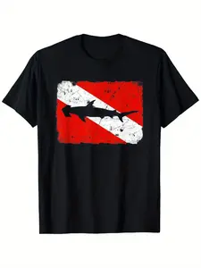 Vintage T-Shirt for Hammerhead Shark Divers |   Casual Crew Neck Tee, Short Sleeves, Available in Black, Sizes S to XXXL