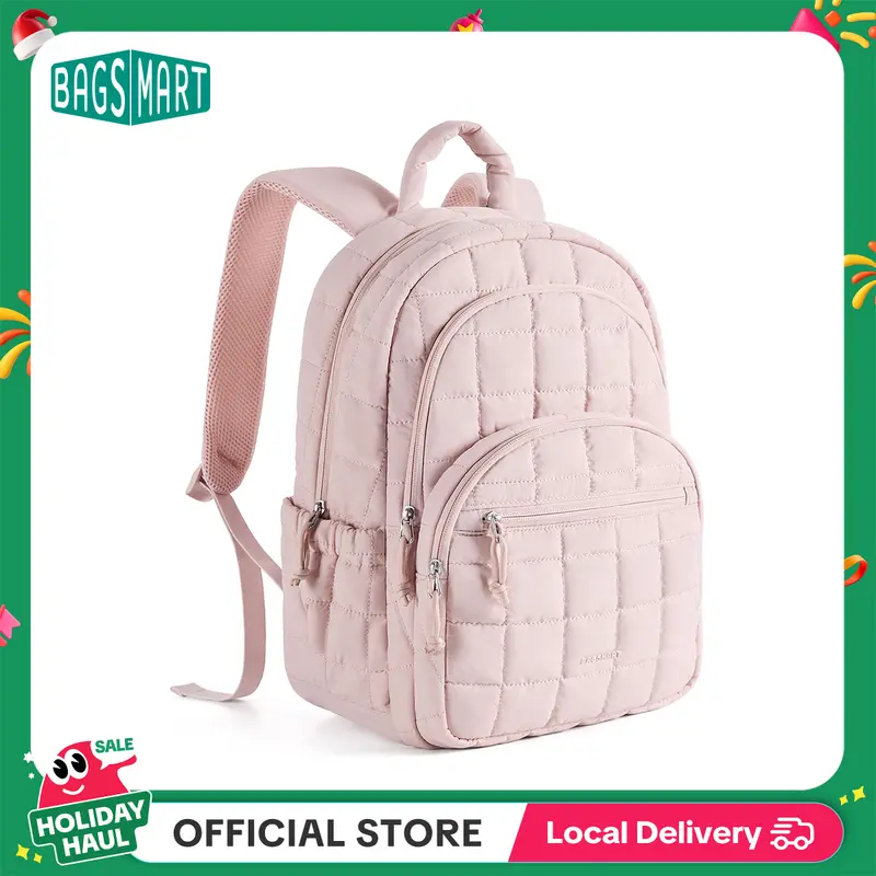 BAGSMART Quilted Laptop Backpack for Women–Regular Size with 32OZ Pockets Water-Resistant College & Travel Backpack, Fits 15.6”Laptop and Mini Size(11.4" × 8.2" × 4.3") Fits 9.7”Laptop TikTokShopHolidayHaul