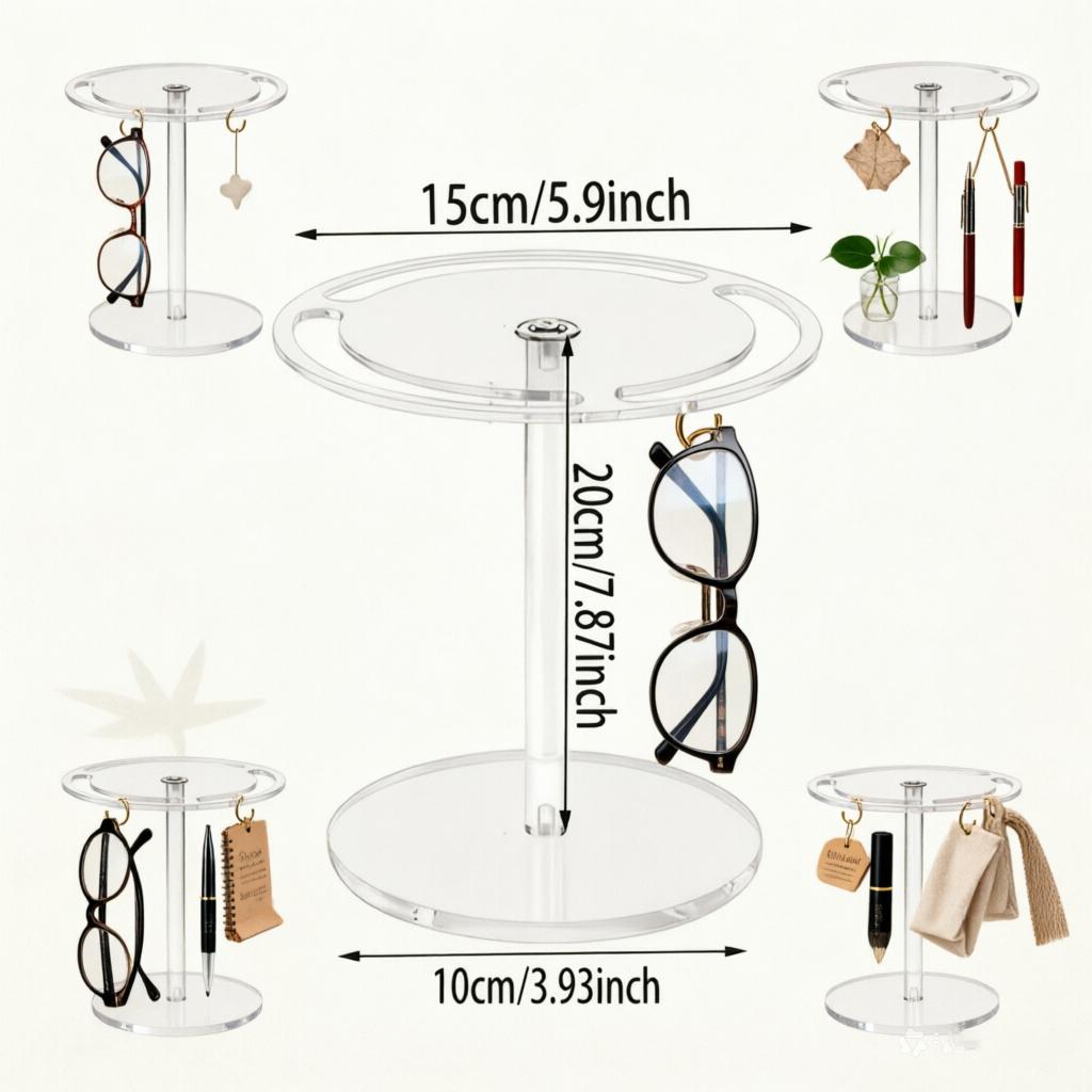 ADISEN Sunglasses Rotating Eyeglasses Sunglasses Holder Stand , Eyeglasses Display Rack,Eyewear room Tabletop Glasses Storage Organizer Acrylic, Round,for Office Desk Bedroom，6.89×6.89×1.38 inch，Acrylic Tabletop Organizer