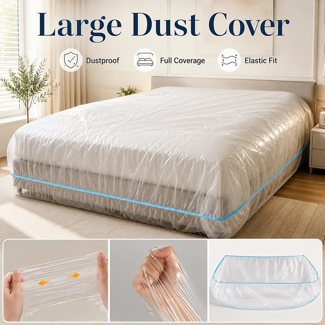 Disposable Large Furniture Dust Cover, Clear Plastic Full Coverage Protective Cover for Bed, Sofa, Table & Mattress, Thick Tear-Resistant Dustproof Cover for Moving, Storage, Renovation & Home Protection