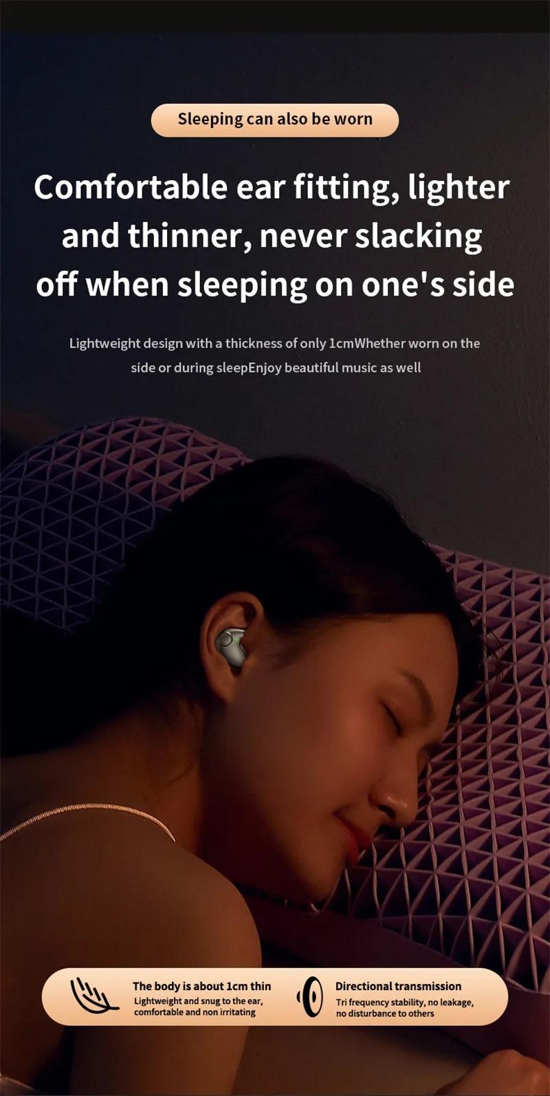 Invisible Earbuds Sleep Headphones Bluetooth 5.3 Noise Reduction Earbuds  Wireless Headsets Sport Stereo Earphones for Phone