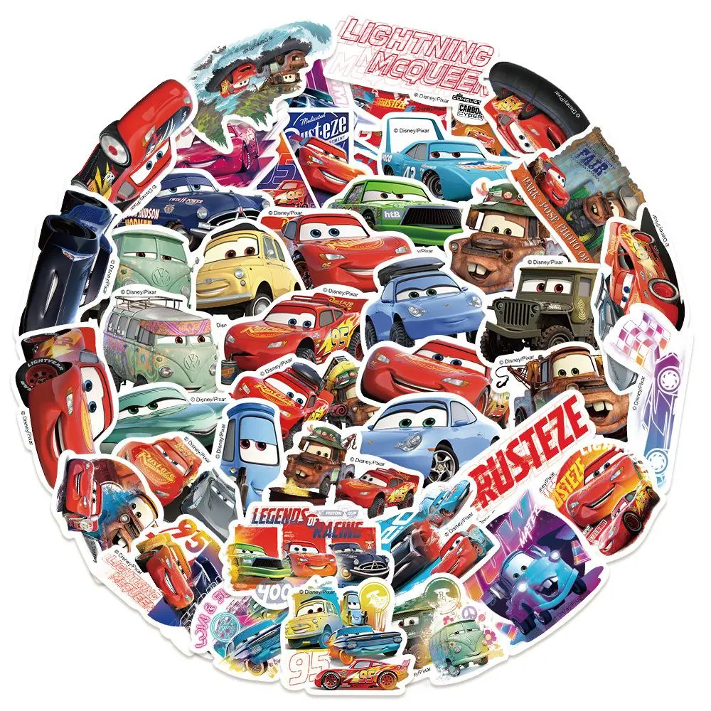 Disney Cars 50Pcs Waterproof Stickers with Lightning McQueen & Friends, Cute Cartoon Decals for Kids DIY Decor, Ideal for Water Bottles, Laptops & Party Gifts