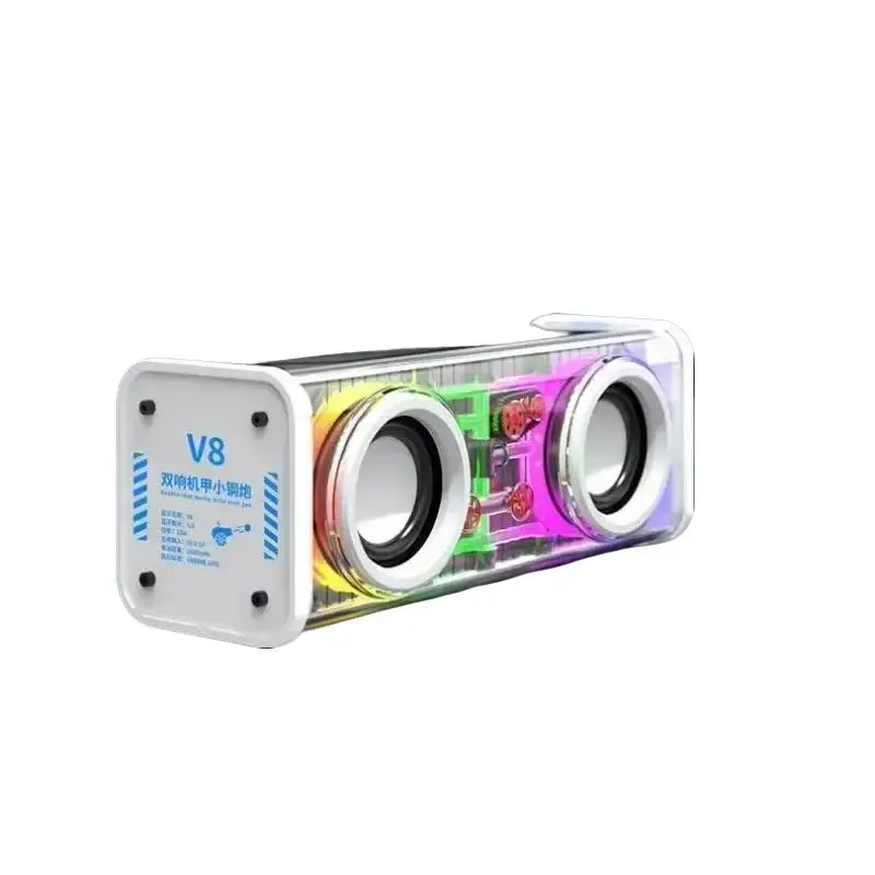 Transparent Mecha Bluetooth 5.0 Speaker - Battery-Powered Portable Audio Device with Double Bass Diaphragm Subwoofer, Colorful RGB Lights, Mobile Charging Support, Mini Party Stereo Bass Speaker for Smartphones, Bass Speakers