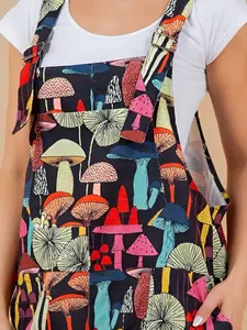 Hipster Overalls - UNISEX Black Mushroom Print Overalls with Womenswear and Rompers, Model for Jumpsuit Mind-Bending Design