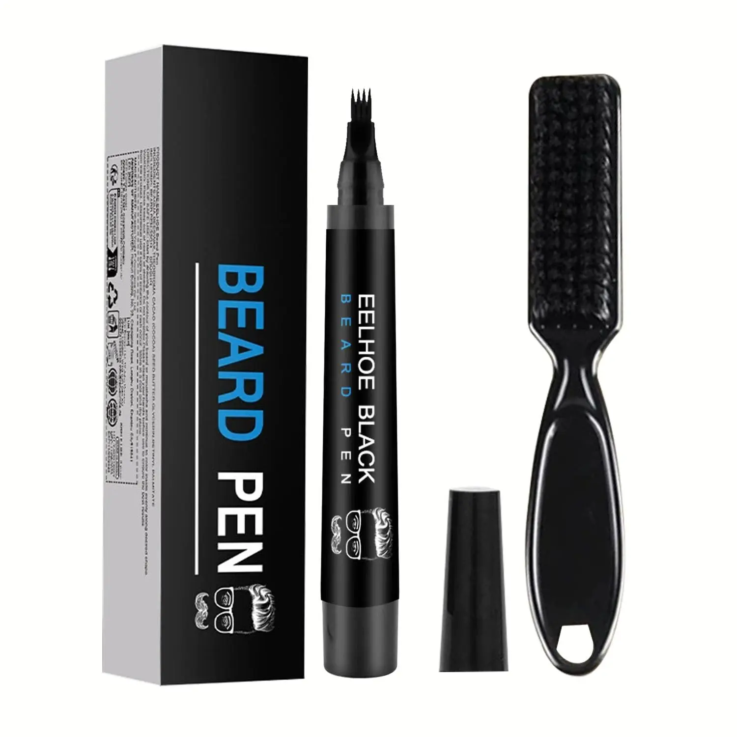 Waterproof Beard Filler Kit for Men – Pencil, Pen & Darkener Marker with Bristle Brush for Beard, Moustache & Eyebrows, Natural Finish