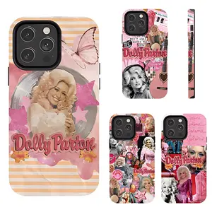 Dolly Parton Phone Case, Pink Retro Collage Cover, Shockproof Protective Case for iPhone 15 14 13 Pro Max, Samsung S24 S23