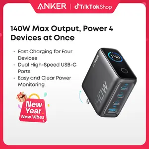 Anker 140W GaN Laptop Charger, 4-Port Power Adapter with Intuitive Touch Controls and Fast Multi-Device Charging, Compatible with MacBook, iPhone 17/16 Series, Samsung, Pixel, and More