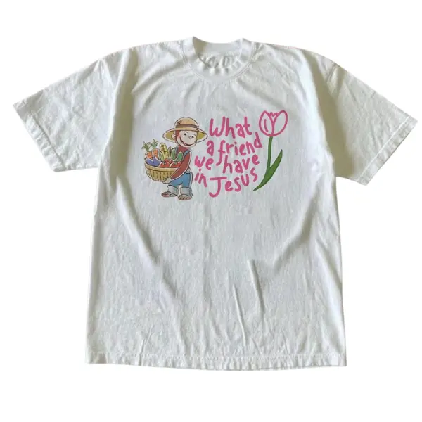 Monkey Jesus T-Shirt, Christian Faith Graphic Tee, What a Friend We Have in Jesus Shirt, Vintage Religious Y2K Gift for Men & Women