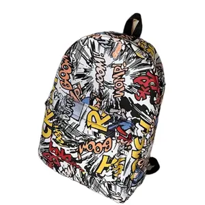 Korean Graffiti Canvas Backpack - Unisex Middle School Bookbag with Unique Letter Print and Durable Construction