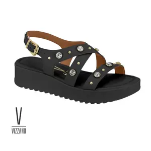 Vizzano Women's Embellished Slingback Flatform Sandals - Crystal-Studded Strappy Flatforms with Adjustable Buckle - Lightweight & Cushioned Summer Shoes